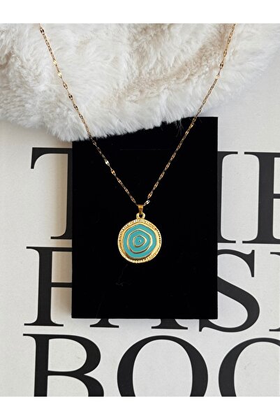 WhimsyWhite قلادة من الفولاذ الذهبي مع خرزة شريرة، قلادة على شكل ميدالية، قلا...