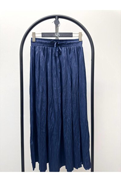 Maldia Shop Women's Crushed Lace Midi Navy Blue Skirt