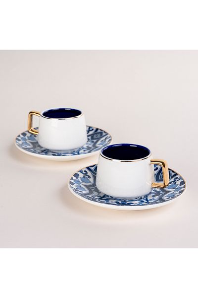 Dallaty blue and gold porcelain Turkish coffee cups set 12 pcs