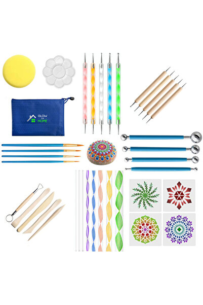 GlowforHome Set trusa pictura in puncte GlowforHome, 38 piese, pentru Mandala, decoratiuni, artizanat, pensule