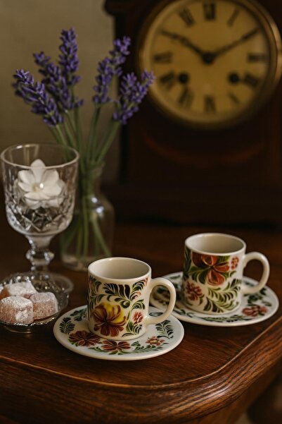 RGS HOMELİFE Set of 2 Flower Patterned Porcelain Cups