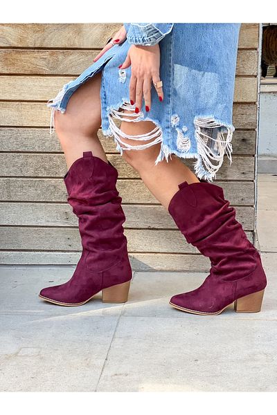 BERFONA Terry Bordo Dana Suet 6 cm Heel Dallas Boots