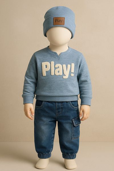 Uğur bebe Play! Written 3-Piece Boy's Set – Sweatshirt, Jeans and Beret Combination