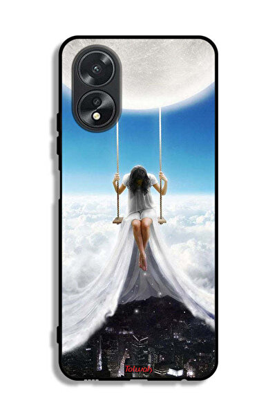 Tolwak غطاء حماية لهاتف Oppo A38 بتصميم غيوم وقمر ومدينة فنية