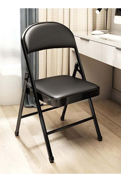 Taimi Folding Chair Modern Design with Padded Seat and Metal Frame for Home, Office Black