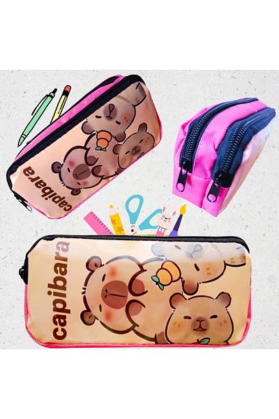 booddie Capybara Pencil Case Pen Holder Illustrated Zippered Fabric Pencil Bag Double Eyed
