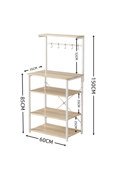 Sheinhome Kitchen Storage Rack,Coffee Corner Table with 4 Tiers,Kitchen Microwave Stand with 5 S-shaped Hooks