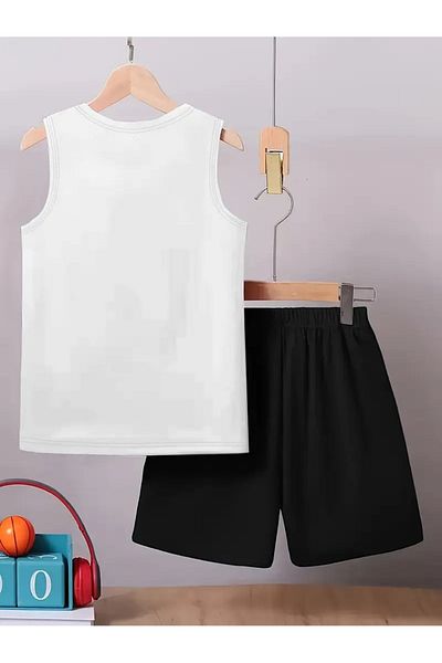 buendiakids Girls\Boys White-Black Come on Ladle Printed Shorts-Singlet Set