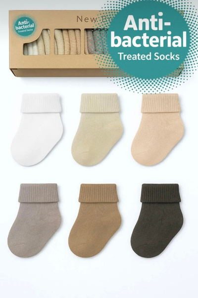 Defne Organic Cotton 0-6 Months Newborn Baby Girl and Boy Baby Socks Pack of 6