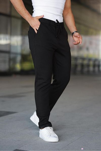 Miron Men's Black Jogger Pants – Lace-Up Zipper Pocket - 2534