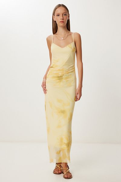 Lovelyİstanbul Draped Patterned Summer Tulle Dress Lub0140 Yellow