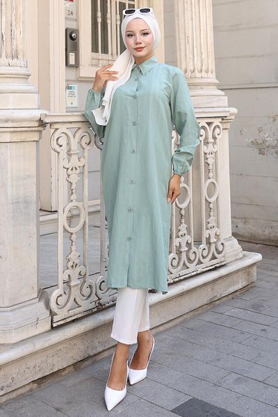 hafsamina Summer Long Cotton Tunic Mint Hm2109