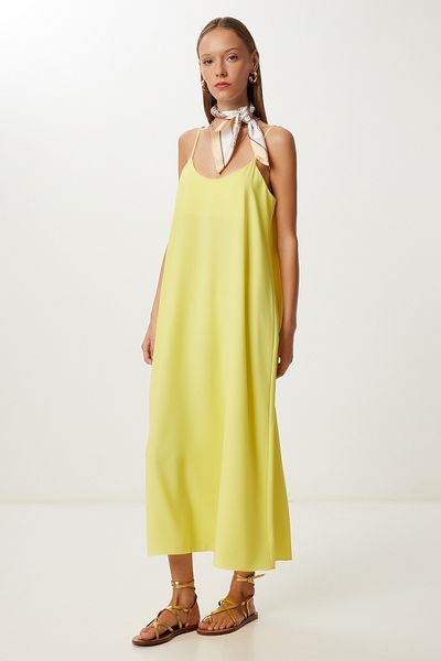 Lovelyİstanbul Stylish Dress with Strap Draped Lgk0004 Yellow