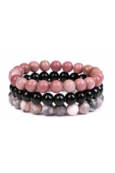 OEM SET 3 BRĂȚĂRI DIN CRISTALE NATURALE | RODOCROZIT | ONYX | JASP ROZ | SUSȚINE RELAȚIILE