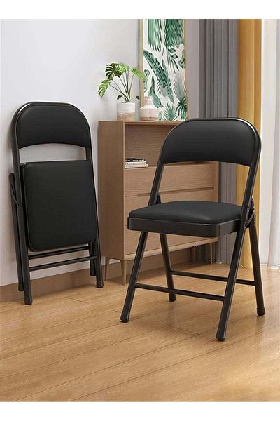 Taimi Folding Chair Modern Design with Padded Seat and Metal Frame for Home, Office Black