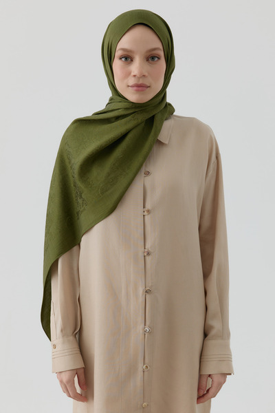 Tuğba Etnik Şal Desenli Nida Naturel Şal - Haki