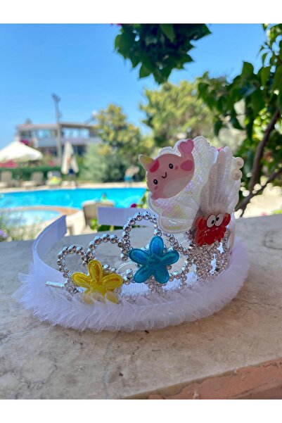 shop Girl's Mixed Seashell Figured Fish Pearl Tulle Shiny Scalloped Crown