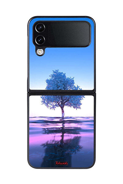 Tolwak غطاء حماية لهاتف سامسونج جالاكسي زد فليب 4 بتصميم شجرة نيون وانعكاس مائي فني رقمي