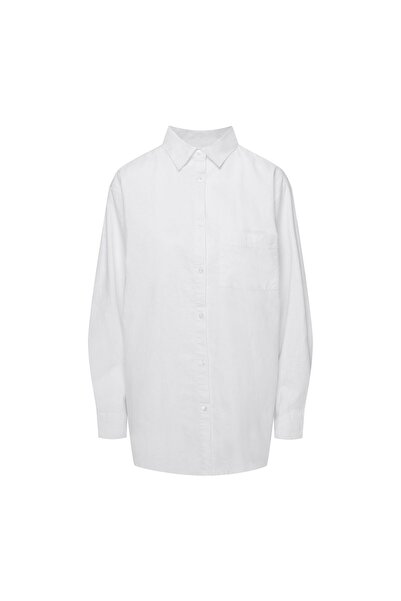 ESOTIQ Cămașă de plajă pentru femei, tunică cu nasturi, mânecă lungă, din amestec de bumbac și in | Naples