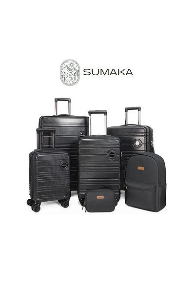SUMAKA ABS+PC Travel Luggage set 6 pcs 16“+20”+24“+28” with backpack & toiletry bag - Hardshell Lightweight