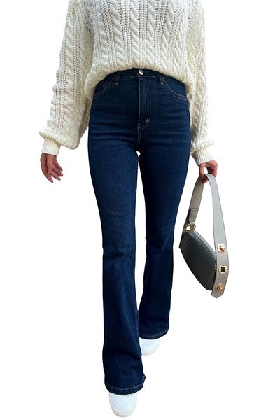 byhaziran butik Genma Dark Blue Fadeless Lycra High Waist Spanish Leg Jeans