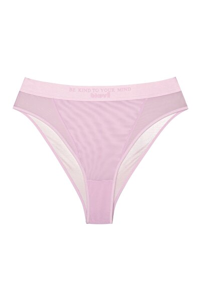 Bloovii Slip brazilian pentru femei, cu talie înaltă, detalii din plasă și bandă în talie cu text | Lirage