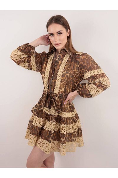 Pulli Collection Leopard Print Lace Detail Stylish Mini Dress