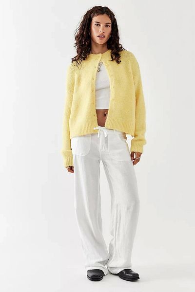 VibeGaia Women's White Pocket Straight Cut Linen Trousers