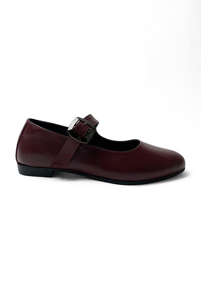RABU Burgundy Women's Genuine Leather Mary Jane Ballerinas