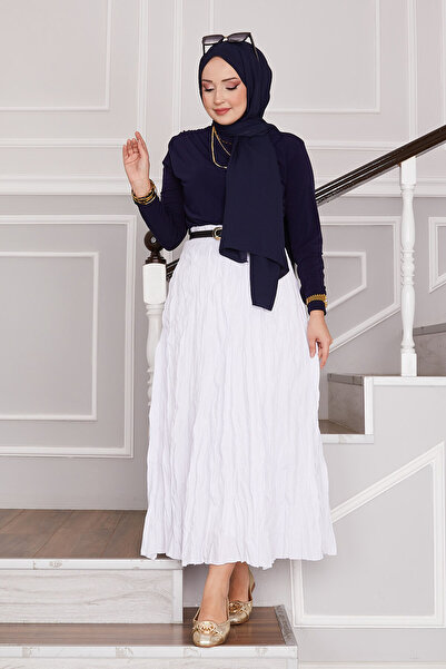 JESSE STORY Жіноча біла спідниця з білим краєм, зморшкувата тканина, максі-спідниця