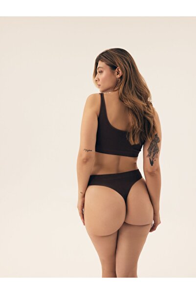 Bloovii Women's Thong Seamless Panties Ribbed Fabric High Leg | Larleen