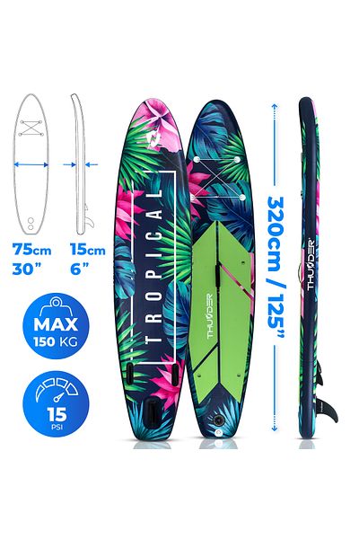 Thunder Placa Sup Gonflabilă Tropi, 320x75x15cm, Set Cu Rucsac, Scaun, Pompă, Tropicală