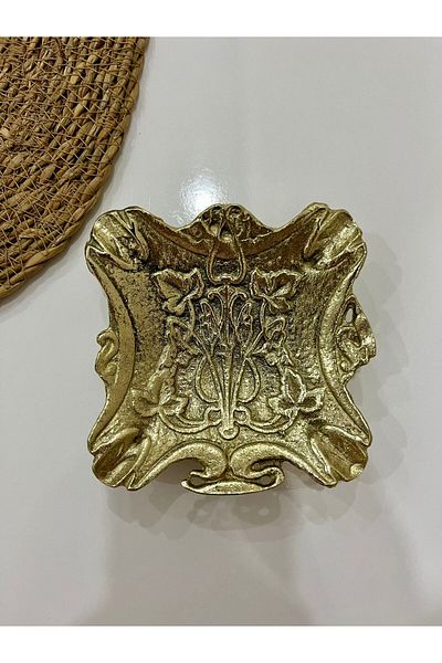 hediye Brass Casting Ashtray Square Contents Engraved Decorated Product 12X11 cm