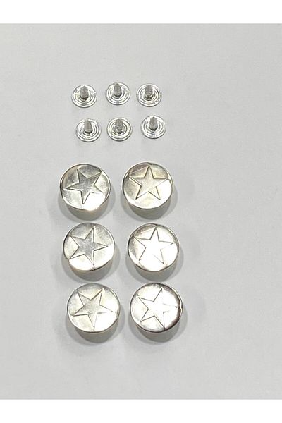 karantuhafiye Jeans Coat Button / 1.7 cm / 6 Pieces / Star Model / Silver