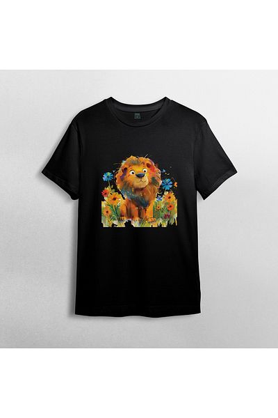 Pixxa Cute Lion Lion Unisex 100% Cotton Crew Neck T-Shirt Model 4