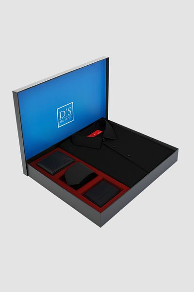 D'S Damat Комплект за подарък DS Groom - черна риза, портфейл, вратовръзка и чорапи