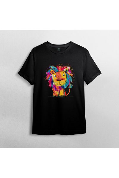 Pixxa Cute Lion Lion Unisex 100% Cotton Crew Neck T-Shirt Model 5