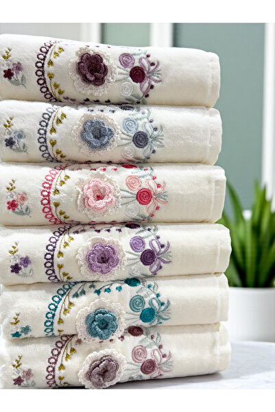 AYHANHOME 6 Pieces 30X50 Kitchen Towel Set with 3D Hand Embroidered Flowers