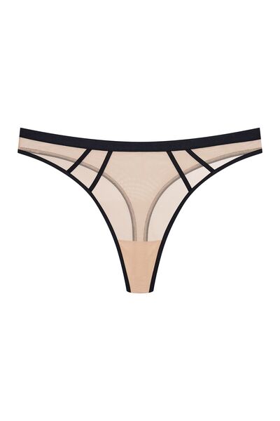 ESOTIQ Women's Mesh Thong G-String with Decoraitve Black Trims | Blanca