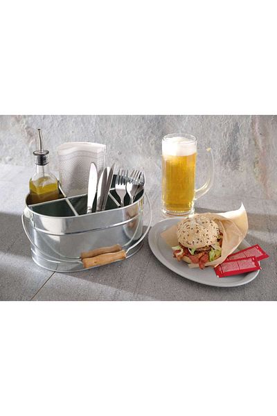 HENDI Pojemnik na sztućce sosy i serwetki stalowy z uchwytem 245x167mm