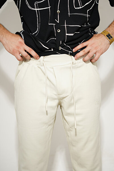 ASG TEKSTİL Cream Color Dobby, Slim Fit Men's Trousers