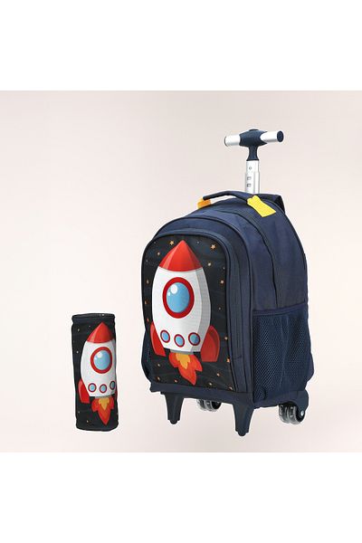 NİCE Rolling backpack with pencil case ,15 inches , Rocket