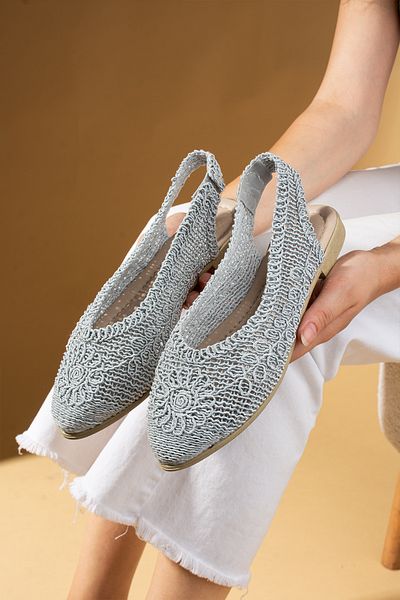 topukludünyası Open Women's Ballerina Sandals with Elastic Back, Knitted for Daily Wear