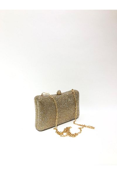 womenacs Gold Color Double Side Stone Material Evening Dress Portfolio Clutch Wedding Engagement Henna Evening Bag