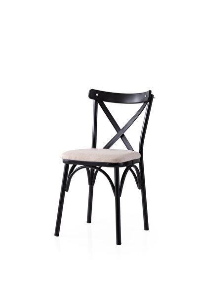 Atolye Casa Ekol Sandalye Siyah İskelet Krem Oturak 2 Adet
