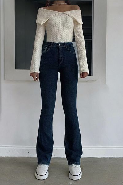 byhaziran butik Liunsa Spanish Leg Colorfast Dark Blue Stretchy High Waist Denim Pants
