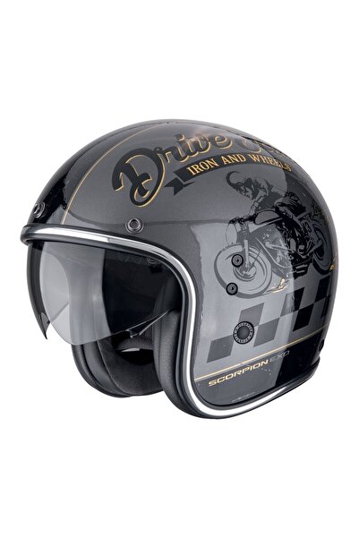 Scorpion Belfast Evo Drive Fast Açık Motosiklet Kaskı Gümüş Siyah Altın