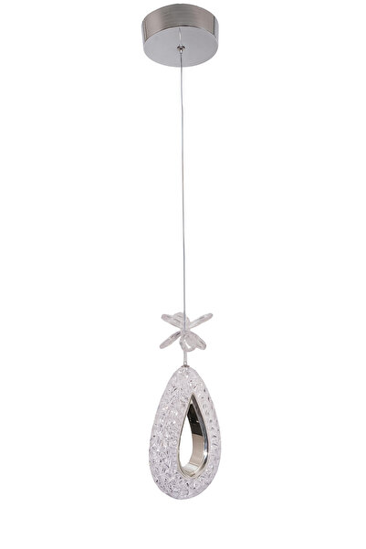 Fer Avize Arel Tekli Modern Led Avize Krom Renk Kristal Görünüm Beyaz Işık Enerji Tasarruflu Hol Yemek Odası