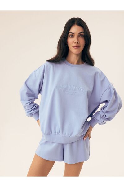 Bloovii Hanorac sport pentru femei, guler rotund, model oversize, text brodat...