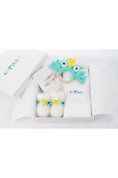 CAPELLA TOYS Amigurumi Yenidoğan Bebek Hediye Seti - Yeşil Kurbağa Diş Kaşıyı...